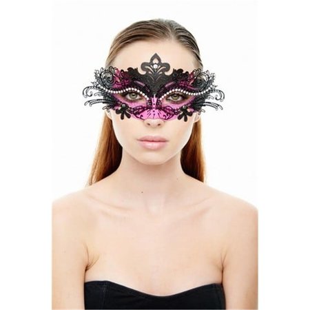 PERFECTPRETEND Plastic Mask with Black Metal Eye Piece  Clear Rhinestones Black  Pink PE91242